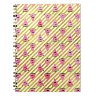 Roze watermeloen en gele streep zomerpatroon notitieboek