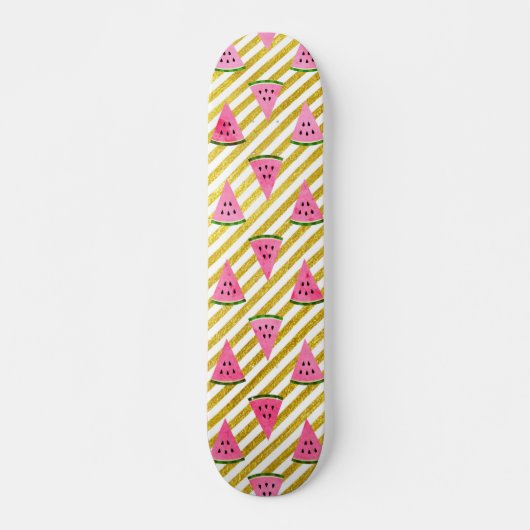 Roze watermeloen en gele streep zomerpatroon persoonlijk skateboard (Voorkant)