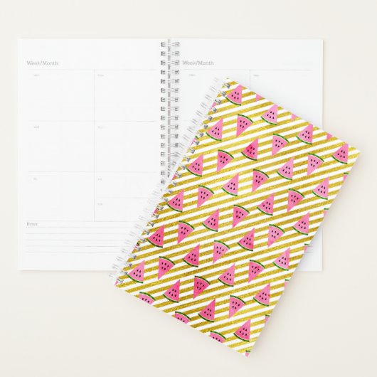 Roze watermeloen en gele streep zomerpatroon planner (Display)