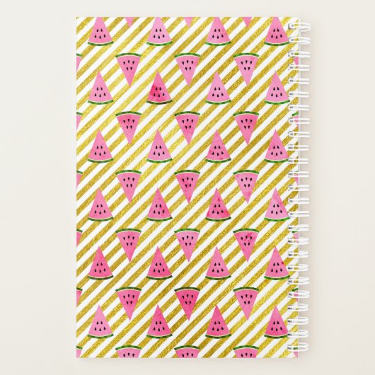 Roze watermeloen en gele streep zomerpatroon planner (Achterkant)