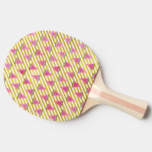 Roze watermeloen en gele streep zomerpatroon tafeltennisbatje (Zijkant)