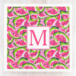 Roze Watermeloen Fruit Schijfjes Patroon Monogram Servet