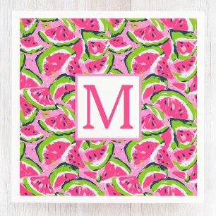 Roze Watermeloen Fruit Schijfjes Patroon Monogram Servet