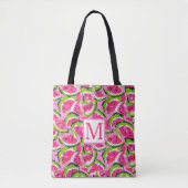 Roze Watermeloen Fruit Slices Patroon Monogram Tote Bag (Voorkant)