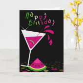Roze Watermeloen Martini Cocktail Wenskaart Kaart (Gele Bloem)