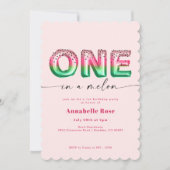 Roze Watermeloen Meisje Eerste Verjaardag uitnodig Kaart (Voorkant)