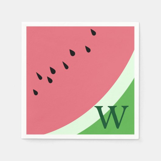 Roze Watermeloen Monogram Zomer Party Servetten (Voorkant)