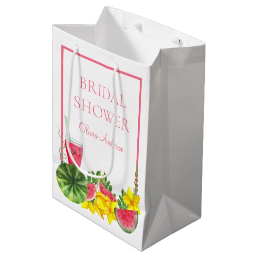 Roze Watermeloen Naam Bruidsfeest Midden Geschenk Medium Cadeauzakje (Voorkant Gekanteld)