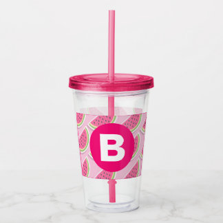 Roze Watermeloen Patroon Cirkel Monogram Acryl Drinkbeker