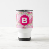 Roze Watermeloen Patroon Cirkel Monogram Reisbeker (Center)