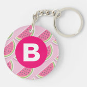 Roze Watermeloen Patroon Cirkel Monogram Sleutelhanger (Achterkant)