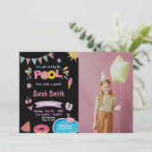 Roze watermeloen Pool Birthday Invitations w foto Kaart (Staand voorkant)
