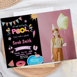 Roze watermeloen Pool Birthday Invitations w foto Kaart