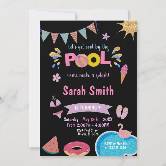 Roze Watermeloen Pool Verjaardag Uitnodiging (Voorkant)