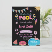 Roze Watermeloen Pool Verjaardag Uitnodiging (Staand voorkant)