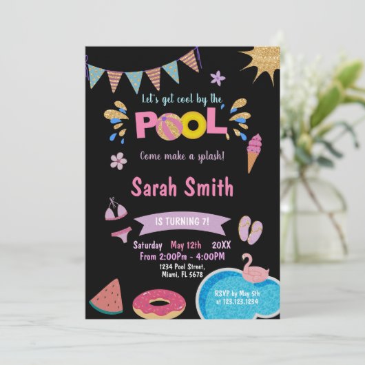 Roze Watermeloen Pool Verjaardag Uitnodiging (Staand voorkant)