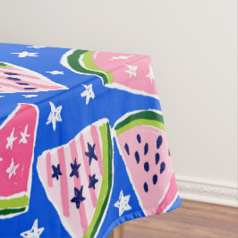 Roze Watermeloen Sterren Patriottische Zomer Blauw Tafelkleed