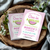 Roze Watermeloen Thema Kinder 1e Verjaardagsfeest Kaart