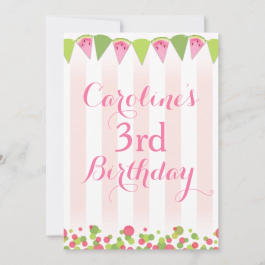 Roze Watermeloen Verjaardag Uitnodiging (Achterkant)