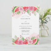 Roze Watermeloen Whimsical Bruiloft Kaart (Staand voorkant)