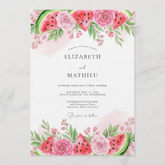 Roze Watermeloen Whimsical Bruiloft Kaart (Voorkant)