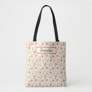 Roze watermeloenen op Bleek geel Monogrammen Tote Bag
