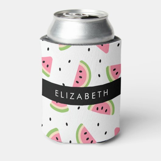 Roze watermeloenen, watermeloenzaden, Jouw naam Blikjeskoeler (Blikje Achterkant)