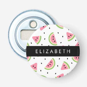 Roze watermeloenen, watermeloenzaden, Jouw naam Button Flesopener