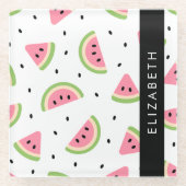 Roze watermeloenen, watermeloenzaden, Jouw naam Glazen Onderzetter (Voorkant)