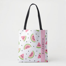 Roze watermeloenen, watermeloenzaden, Jouw naam Tote Bag