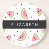 Roze watermeloenen, watermeloenzaden, Jouw naam Zandsteen Onderzetter (Voorkant)