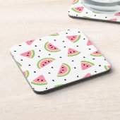 Roze watermeloenen, watermeloenzaden, zomerpatroon bier onderzetter (Linkerzijde)