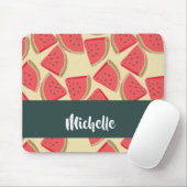 Roze watermeloenplakken op geel muismat (Met muis)