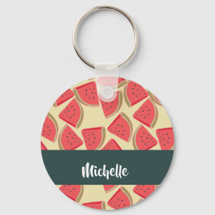 Roze watermeloenplakken op geel sleutelhanger