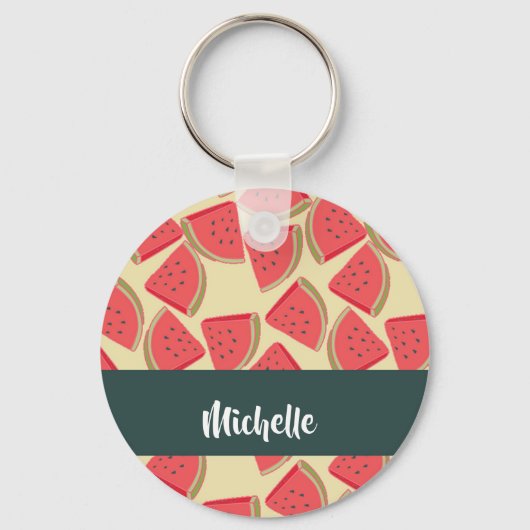 Roze watermeloenplakken op geel sleutelhanger (Voorkant)