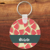 Roze watermeloenplakken op geel sleutelhanger (Voorkant)