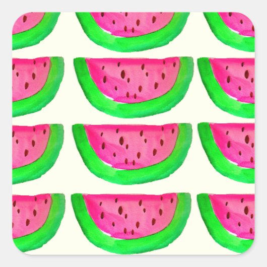 Roze watermeloensoort, van juffrouw, op citroen vierkante sticker (Voorkant)