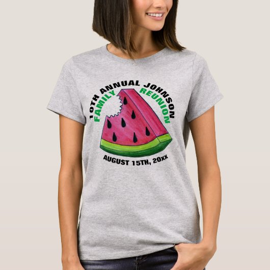 Roze watermelon Slice Aangepaste reeks reünie Picn T-shirt (Voorkant)