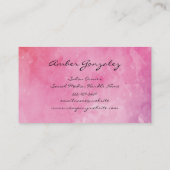 Roze watermerk monogram bloempatroon visitekaartje (Achterkant)