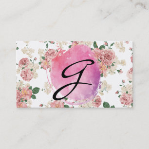 Roze watermerk monogram bloempatroon visitekaartje