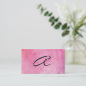Roze watermerk monogram fancy tekst visitekaartje (Staand voorkant)