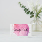 Roze watermerk monogram | handgeschreven stijl visitekaartje (Staand voorkant)