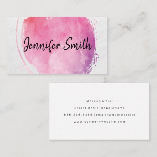 Roze watermerk monogram | handgeschreven stijl visitekaartje (Voorkant / Achterkant)