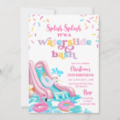 Roze Waterslide Pool Party Verjaardag Uitnodiging (Voorkant)