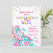 Roze Waterslide Pool Party Verjaardag Uitnodiging (Staand voorkant)