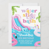 Roze Waterslide Pool Party Verjaardag Uitnodiging (Voorkant)