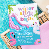 Roze Waterslide Pool Party Verjaardag Uitnodiging