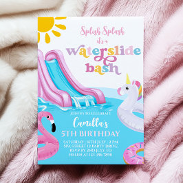 Roze Waterslide Pool Party Verjaardag Uitnodiging