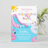 Roze Waterslide Pool Party Verjaardag Uitnodiging (Staand voorkant)