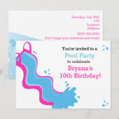 Roze Waterslide Zwembad Zwemfeest Meisjes Uitnodig Kaart (Voorkant / Achterkant)